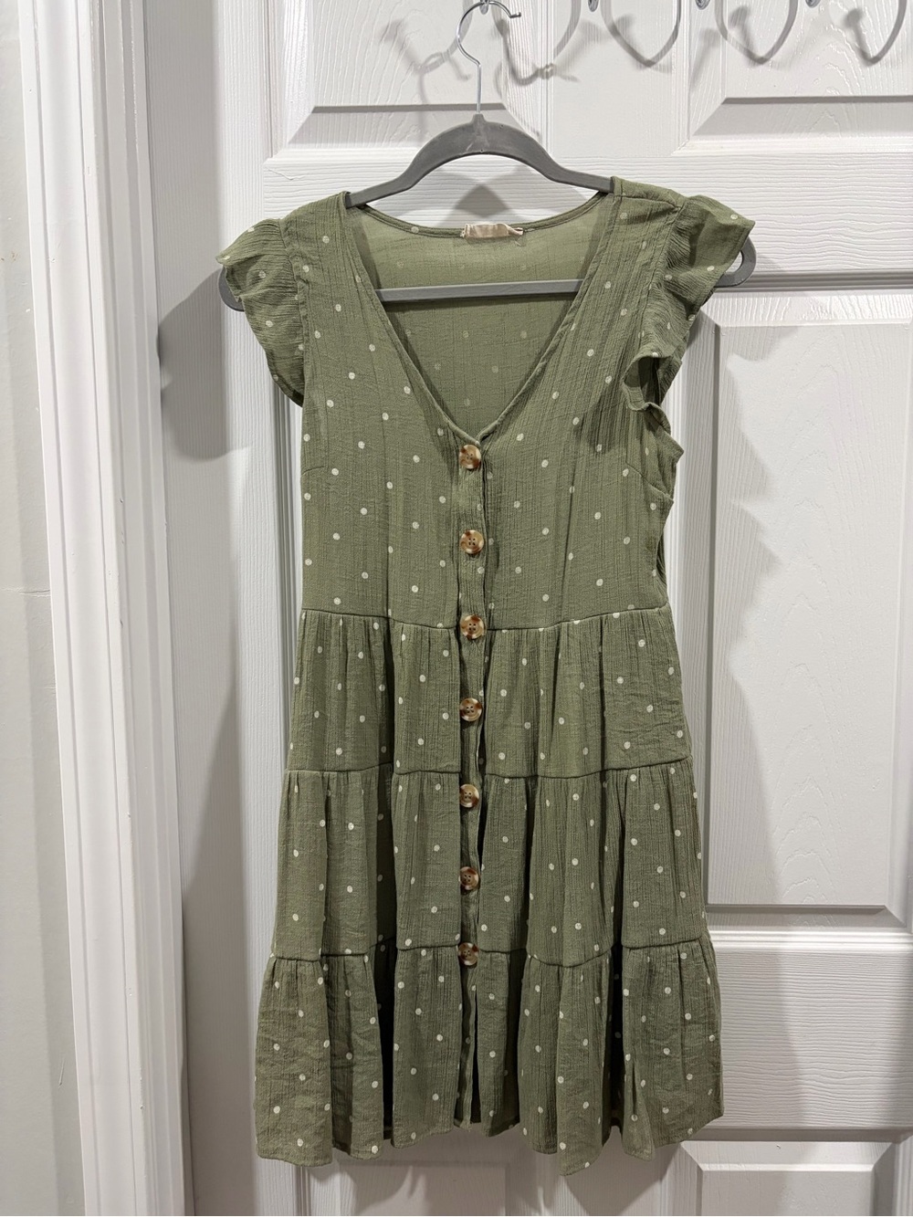 Altar'd State Olive Green Polka Dot Tiered Mini Dress